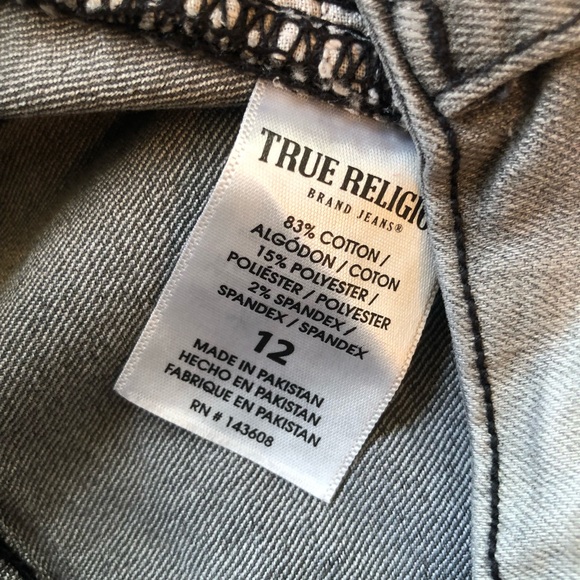 True Religion Ricky Relaxed-Fit Straight Gray Jeans Denim Pants Girls Size 12 - Picture 6 of 16